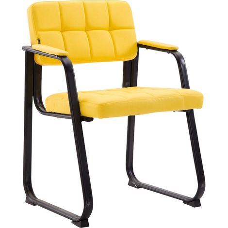 illa de visitas de diseño en piel sintética amarilla con reposabrazos y estructura de metal negro para oficina, sala de espera, reunión BUR1022 (1/3)
