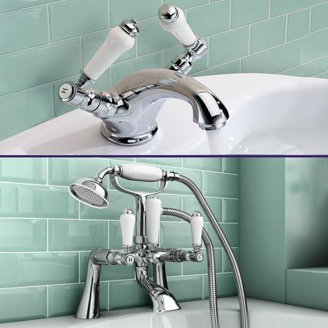 Imperior Traditional Bath Shower Mixer & Basin Dual Lever Mixer Tap (1/5)