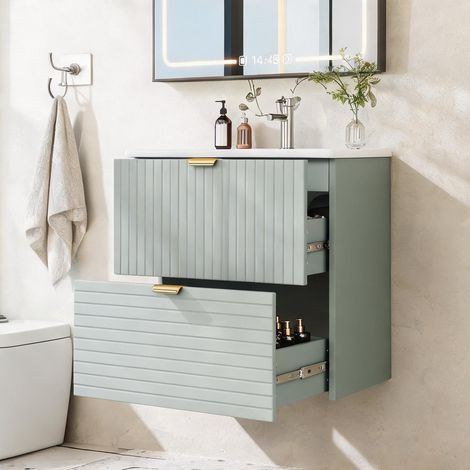 Meuble sous vasque suspendu 61 cm vert d'eau en MDF laqué (1/5)