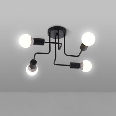 Plafonnier - 4 Lumières - Noir - Métal - 32 x 32 x 22 cm - E27 × 4 - Pour Salon Chambre Cuisine (1/4)