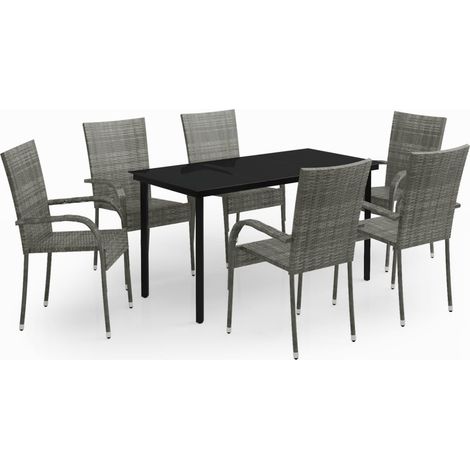 Maison Exclusive - Set da Pranzo per Giardino 7 pz con Cuscini Grigio e Nero