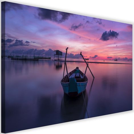 Tableau sur toile Bateau sur le lac Violet 60x40 (1/5)