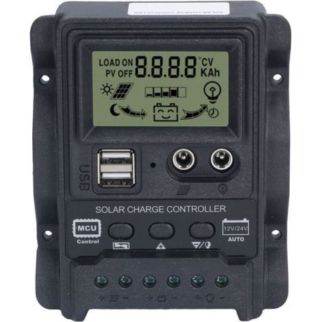 Contrôleur De Charge Solaire PWM - 10 A - 12 V / 24 V - Écran LCD - Contrôle Lumière Et Temporisé - Double Sortie USB - 1 Pièce (1/4)