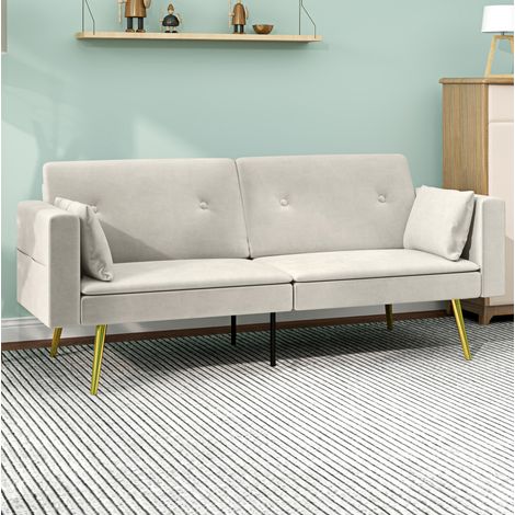 Canapé-lit 160x93 cm beige en polyester avec dossier réglable et poches latérales (1/4)
