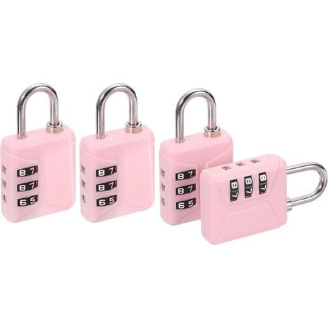Cadenas à combinaison réinitialisable à 3 chiffres 60 x 32 mm rose 4 pièces cadenas à combinaison personnalisable en plastique pour sac à dos clôture portail de cour (1/5)