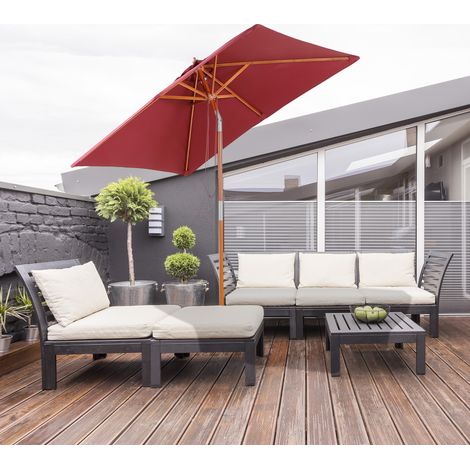 Outsunny Sonnenschirm 200 x 150 x 235 cm Knickbarer Gartenschirm 3-stufig einstellbar rechteckig Strandschirm wasserabweisend und UV-beständig für Strand Balkon Terrasse Garten Weinrot