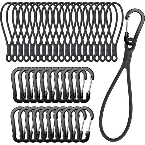 Élastique de tension avec crochet, lot de 20, 15cm, mousqueton en aluminium, résistant à la déchirure