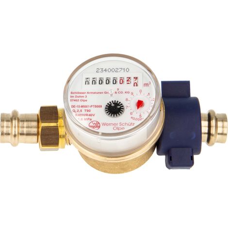 Einstrahlzähler ETK Kombi-Set (Warmwasser) bis 90 Grad Länge 80 mm, inkl. Verschraubung mit Pressanschluss 22 mm, Plombierschelle (1/5)