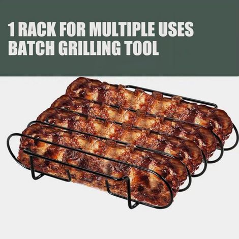 Grill Rib Rack Acier Lourd Rotatif - Support Viande BBQ Plancha Extérieur Cuisson Rôtisserie Lave-Vaisselle Noir (1/5)