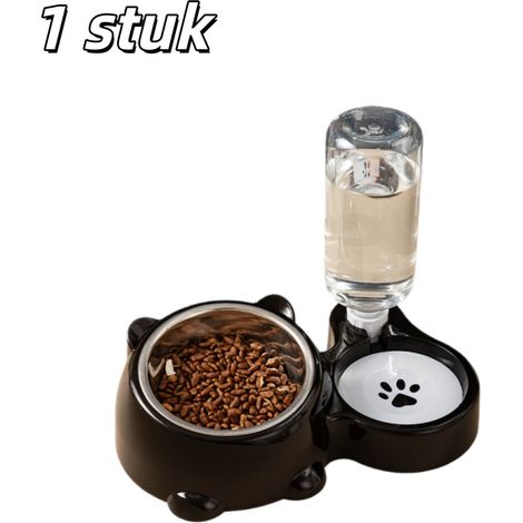 Gamelle 2 en 1 pour chiens et chats en acier inoxydable avec support pour la nuque 26,5 x 9,5 x 7,7 cm pour eau et nourriture couleur noire (1/5)