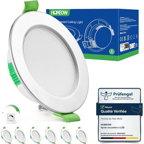 Lot de 6 Spot LED Encastrable Dimmable 5W, Spot LED Encastrable 68mm - 80mm Découpe, Blanc Chaud 2700K Blanc Neutre 4000K Blanc Froid 6000K Réglable Spot Salle de Bain IP44 pour Salon Cuisine