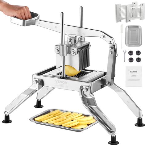 VEVOR Tagliapasta per Patate Fritte, Affettatrice Manuale per Frutta e Verdura 6,35 mm/12,7 mm, Taglia Verdure in Acciaio Inossidabile e Alluminio, con Piedini Antiscivolo, per Cipolle, Patate