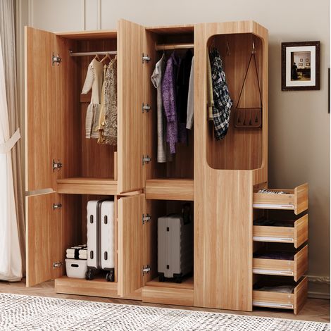 Armadio guardaroba con cassetti in legno 140x40x170 OKMYHOME (1/5)