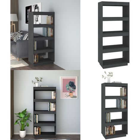 Libreria/Divisorio Grigio 60x35x135cm in Legno Massello di Pino - Scaffale per libri - Divisorio in legno