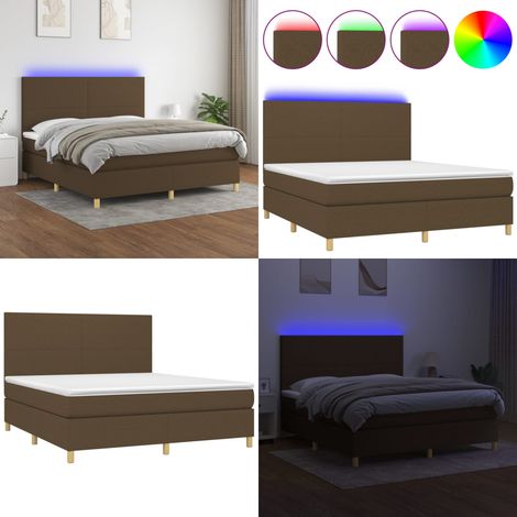 Sommier à lattes de lit matelas et LED Marron foncé 160x200 cm - Sommier Tapissier - Lit Plateforme - Lit Avec Led - Matelas À Ressorts Ensachés - Têtière Ajustable - Home & Living (1/5)