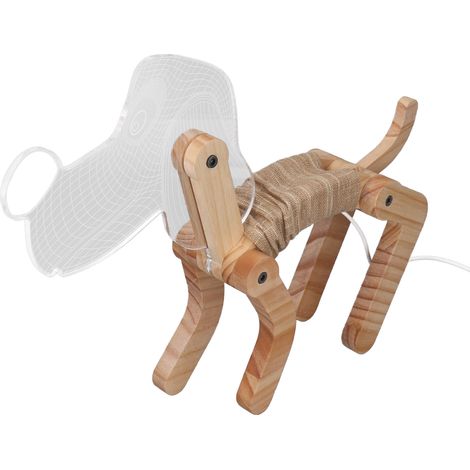 Veilleuse Chiot 3D en Bois, Lampe Portable USB Blanc Chaud, Bouton Poussoir, Idéale Bureau Chambre, Décoration Lumineuse (1/5)
