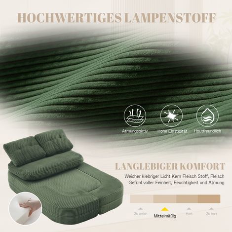 Canapé-lit 2-en-1 en velours côtelé, sofa convertible avec fonction couchage, assise basse ultra-profonde, appuie-tête réglable, porte-gobelets, dossier haut, vert émeraude. (1/5)