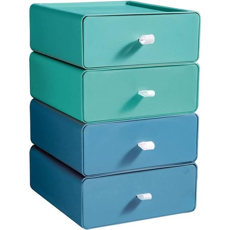 4 Pièces Tiroir Rangement Plastique, Boite Rangement Bureau (Bleu et Vert) (1/5)