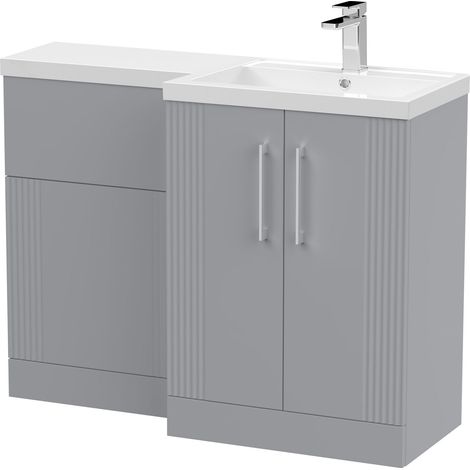 Belvide Retro Partially Fluted Floor Standing 2 Door Vanity WC Combination Unit and Basin, Right Hand, 1100mm, Satin Grey (1/4)