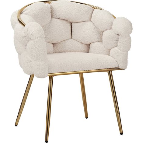 Fauteuil blanc bouclette pieds or confort et design moderne - blanc bouclette et pieds or (1/3)