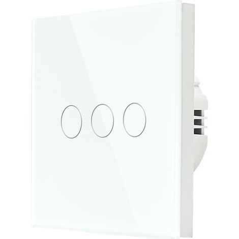 Interrupteur tactile 3 voies, unidirectionnel, lumière blanche, affichage LED, panneau en verre cristal avec capteur tactile – Sans fil neutre – 1 paquet (1/4)