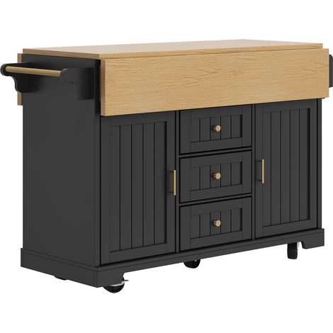 Isola da cucina 120 x 40 x 95 cm in MDF e metallo, con ruote, pieghevole, nera MODENUIT (1/5)