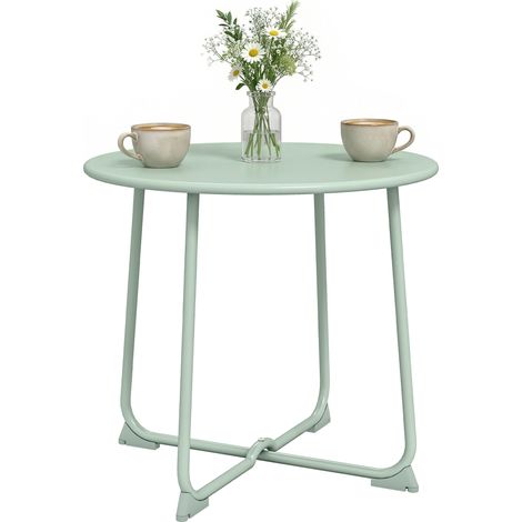 Runder Gartentisch für 2 Personen, Outdoor-Couchtisch X aus dunkelgrünem Metall, Ø 50 x 45,5 cm, stabile Konstruktion für Balkon und Terrasse.