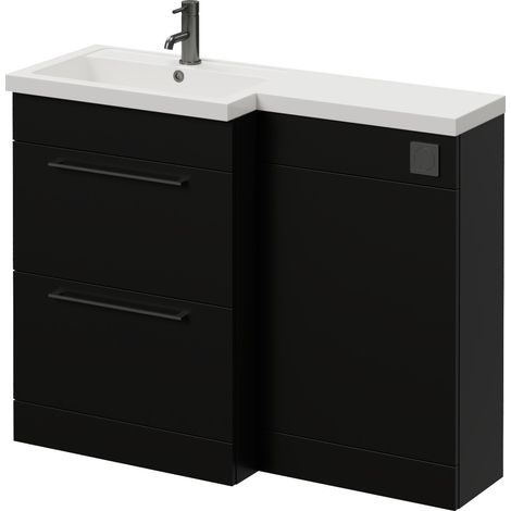 Napoli 390 Matt Black 1100mm 2 Drawer Vanity Unit Toilet Suite with Square Left Hand Lucia Basin - 1100mm - Gunmetal Grey 320mm HandleWithout Kingston Toilet Pan