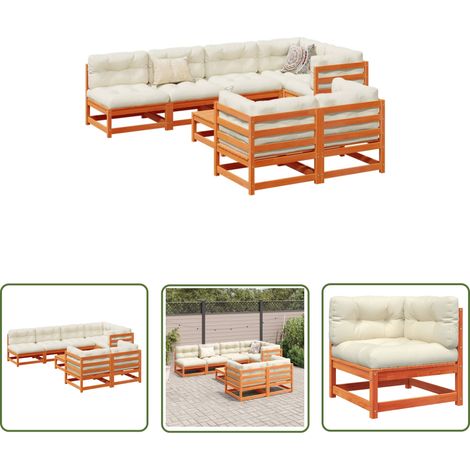 The Living Store 8-tlg. Garten-Sofagarnitur mit Kissen Wachsbraun Kiefernholz - Gartensortiment - Gartenmöbeln - Kiefernholz Möbel - Esszimmergarnituren - Loungegarnitur (1/5)