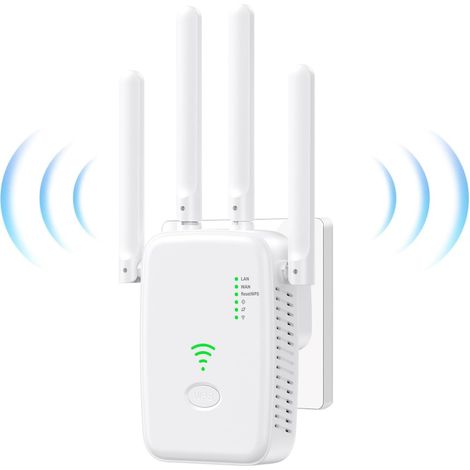 Ripetitore Wi-Fi 2025, amplificatore e extender Wi-Fi con 2 porte Ethernet, 4 antenne, modalità ripetitore/router/punto di accesso, extender Wi-Fi per casa/ufficio, facile installazione