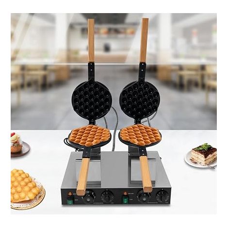 Bubble Gaufrier Double Rotatif Bubble Gaufrier 2830W Commercial Double Gaufrier Acier Inoxydable Gaufrier avec Revêtement Antiadhésif et Minuterie pour Café, Dessert, Restaurant, 50-300° (1/5)
