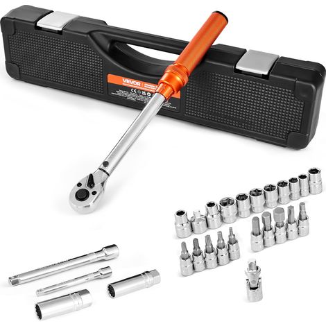 VEVOR Set Chiavi Dinamometriche Clic, 5-60 N.m e 3,7-44,3 lbf-ft Chiave Dinamometrica a Scatto, Bidirezionali, 72 Denti, Bussole, Punte, Barra di Prolunga, Bussole per Candele, Adattatore, Arancione (1/5)