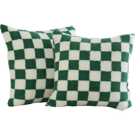 Set di 2 federe decorative per cuscini con motivo a quadri per camera da letto (verde, 45,7 x 45,7 cm)