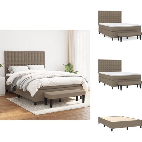 Sommier à lattes de lit avec matelas Taupe 140x200 cm Tissu - Lit Plateforme - Lit Double - Matelas À Ressorts Ensachés - Têtière Ajustable - Banc Rangement (1/5)