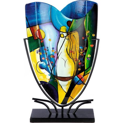 Vase décoratif en Verre sur Pied en métal - Décoration de Salon - Cadeaux pour Femme - Anniversaire de Noël - Multicolore - Hauteur 47 cm (1/2)