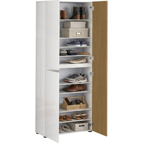 Armario Multiuso Grande Palasio, 10 Estantes, Cajones Made in Italy, 12 Compartimentos, 80x200h cm Blanco Brillante