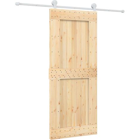 Sliding Door Natural and White 85 x 210 cm Solid Pine Wood vidaXL (1/5)