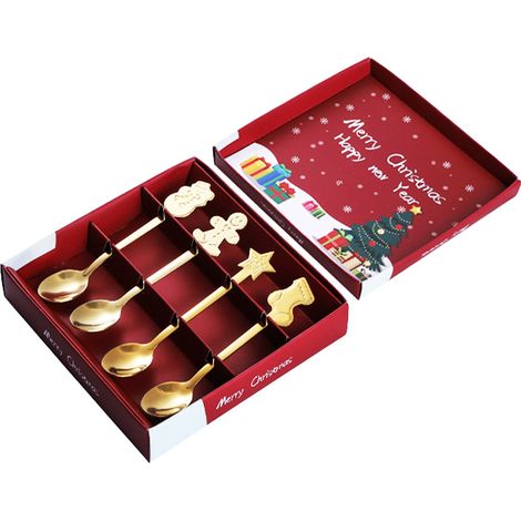 Lot de petites cuillères en acier inoxydable doré pour dessert, gâteau, Noël, cadeau famille et amis (1/5)