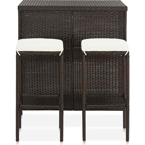 Set de 1 Table et 2 Tabourets de bar, Ensemble Table et Chaises Résine tressée Marron OIB9321E (1/5)