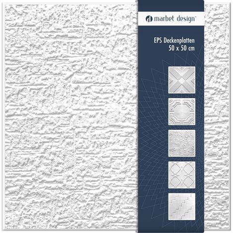 Marbet Design piastrelle per soffitto in polistirolo EPS bianco 50x50cm confezione economica: 10 m² / 40 pannelli, Gesso
