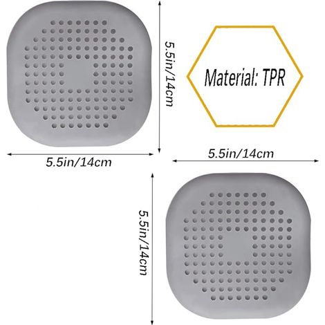 Lot de 2 crépines de cuisine avec couvercle anti-obstruction, filtre à cheveux pour siphon de sol de salle de bain, filtre d'arrivée d'eau, siphon de sol domestique en silicone 14,4 x 14,4 cm (1/5)