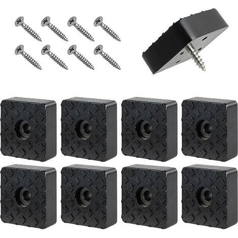 8 Pads en Caoutchouc Carrés 30x30mm, Antidérapants avec Vis, Patins de Protection pour Meubles, Table, Chaise et Canapé