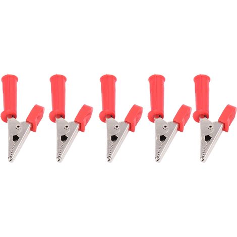 Lot de 10 pinces crocodiles isolées en laiton avec douille de 4 mm, ouverture de 10 mm, 20 A, référence J.60046, rouge. (1/5)