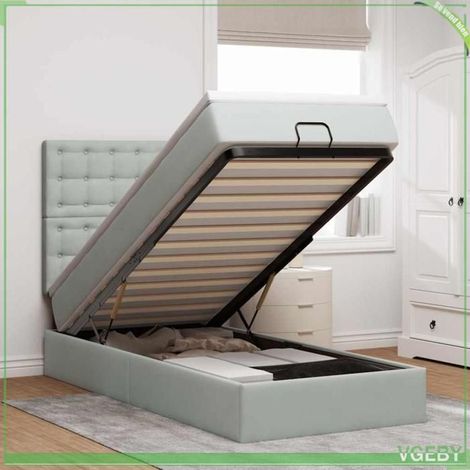 Cadre de lit ottoman - 90x190 cm - velours gris clair - Rangement hydraulique - Matelas 20 cm (1/5)