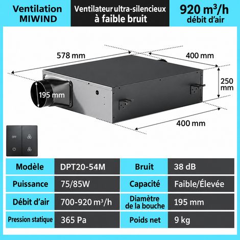Ventilateur de conduit VMC flux simple débit 920 silencieux 85 65 × 47 × 32,5 cm 10,7 kg – Livraison gratuite