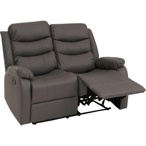 Poltrona cinema 2 posti HHG-422, sedia relax TV con braccioli, funzione reclinabile ecopelle, grigio