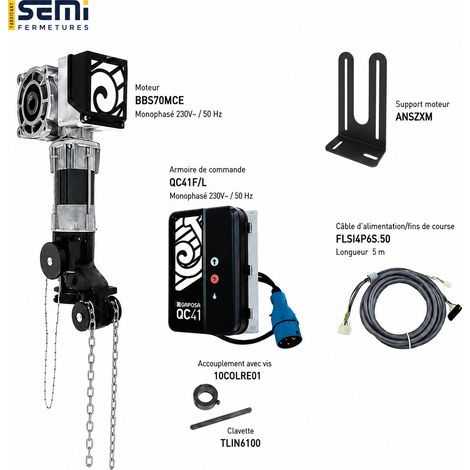 Moteur porte sectionnelle industrielle GAPOSA BBS100TCE 100 Nm triphasé 400 V – Kit complet
