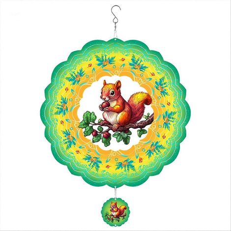 Windspiel für den Außenbereich, gelb-grünes Eichhörnchen-Mandala-Design, für die Dekoration im Innen- und Außenbereich (1/5)