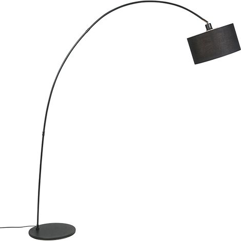 QAZQA + Moderno Lámpara de pie moderna inteligente con arco negro, incluye A60 Wifi - Vinossa Acero /Textil Alargada Adecuado para LED Max. 1 x 7 Watt