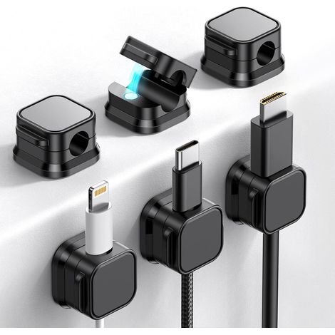 Lot de 6 d'organisateurs de câbles magnétiques pour bureau, Fil fortement adhésif Support de chargeur pour table de nuit, ustensiles de cuisine, Clips Câble Organisateur Bureau (1/5)
